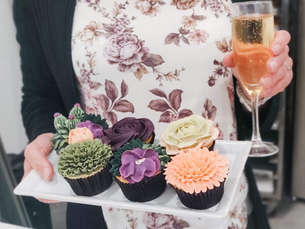 Buttercream Flowers and Succulents with Bubbles